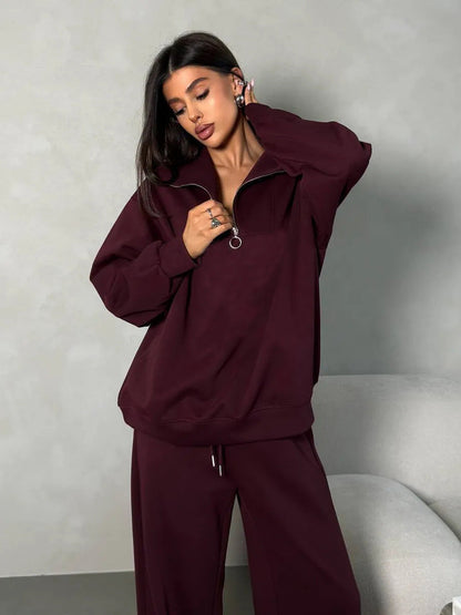 Damen Fleece Sportanzug Hochgeschlossener Kragen Praktischer