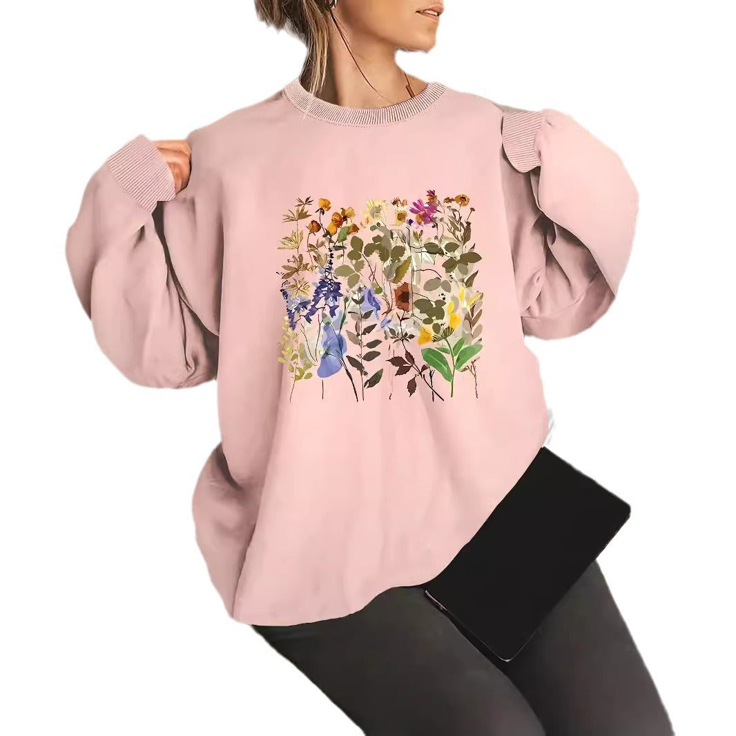 Damen Sweatshirt Floralmuster Bequem Grün