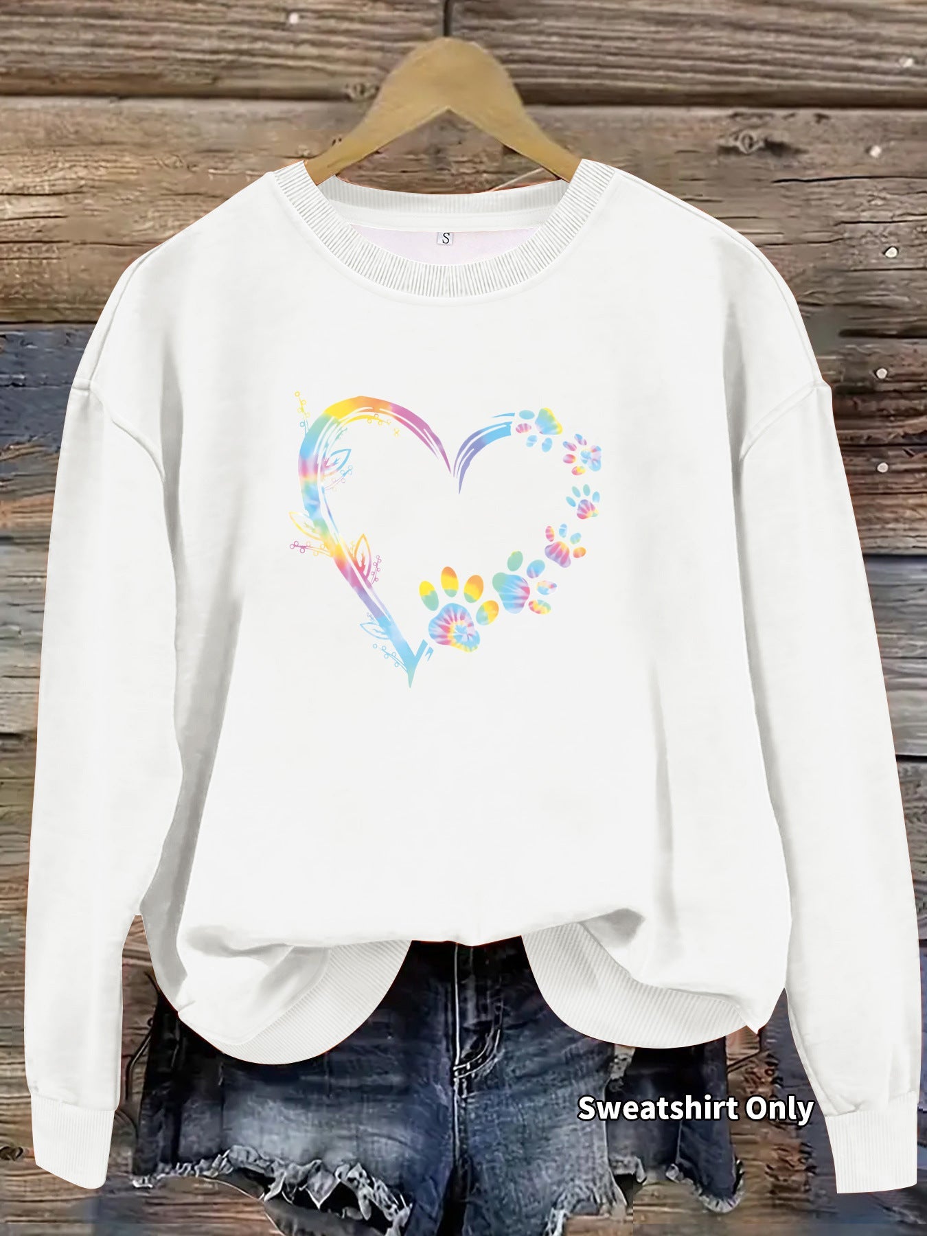 Damen Sweatshirt Florales Herzdesign Bequem Grau