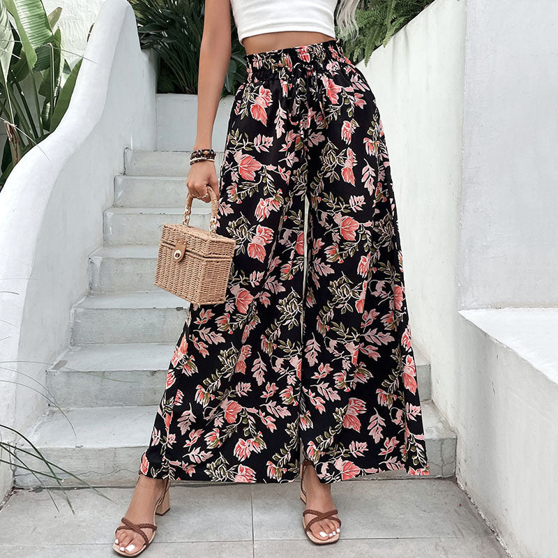 Damen Palazzo-Hosen Floralmuster Elastischer Bund Eveloria - Eveloria