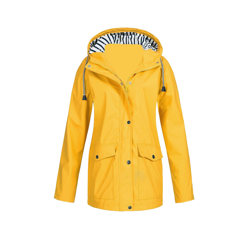 Damen Regenjacke mit Kapuze Reißverschluss Schwarz - Eveloria