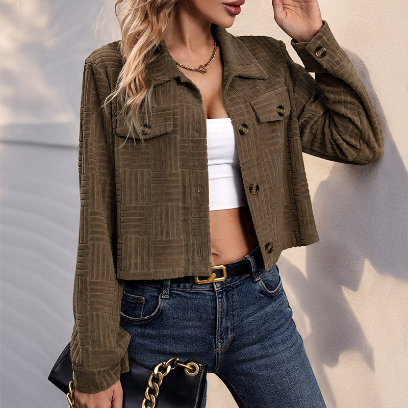 Damen Blouson Lässig Strukturiert Taschen Eveloria