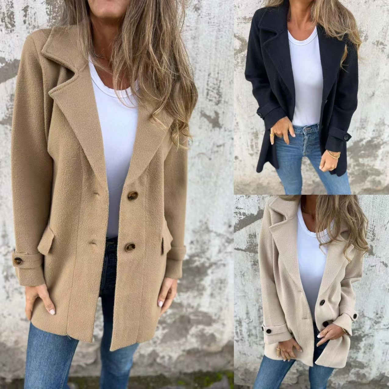 Damen Bouclé-Jacke Doppelter Knopfleiste Eveloria - Eveloria