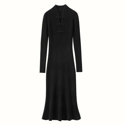 Damen Strickkleid Langärmlig mit Knopfleiste Eveloria