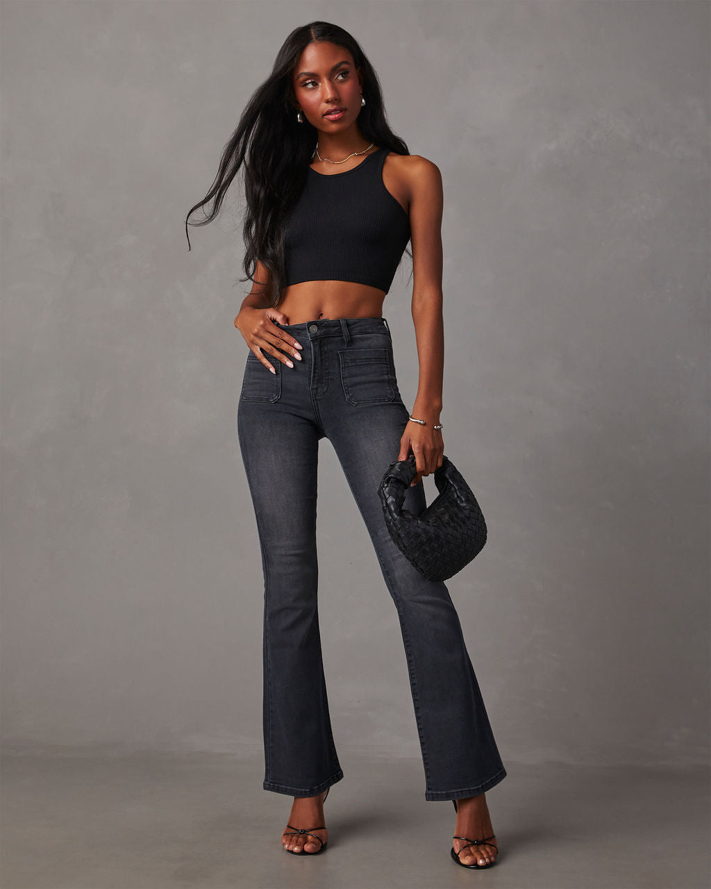 Damen Flared Jeans Hochtaillierte Stretch Blau Eveloria