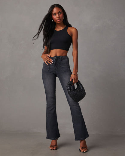 Damen Flared Jeans Hochtaillierte Stretch Blau Eveloria