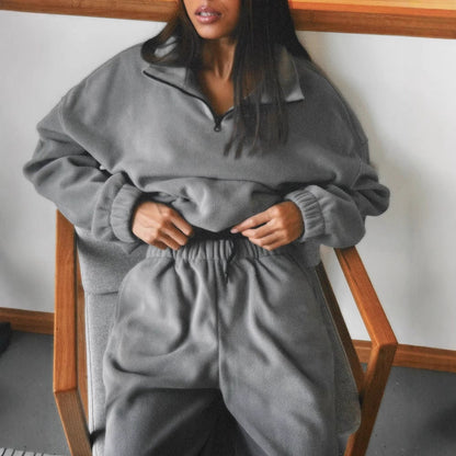 Damen Fleece-Sweatanzug Halbzipp Elastischer Bund - Eveloria