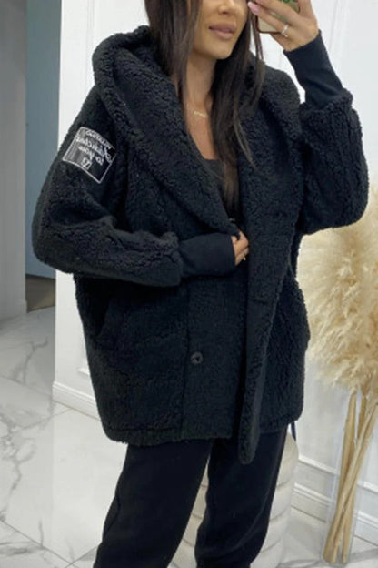 Damen Teddyjacke Klassischer Kragen Praktische Taschen Braun