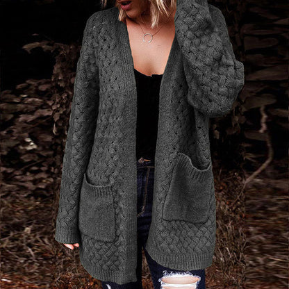 Damen Strickjacke Strukturiertes Muster Beige