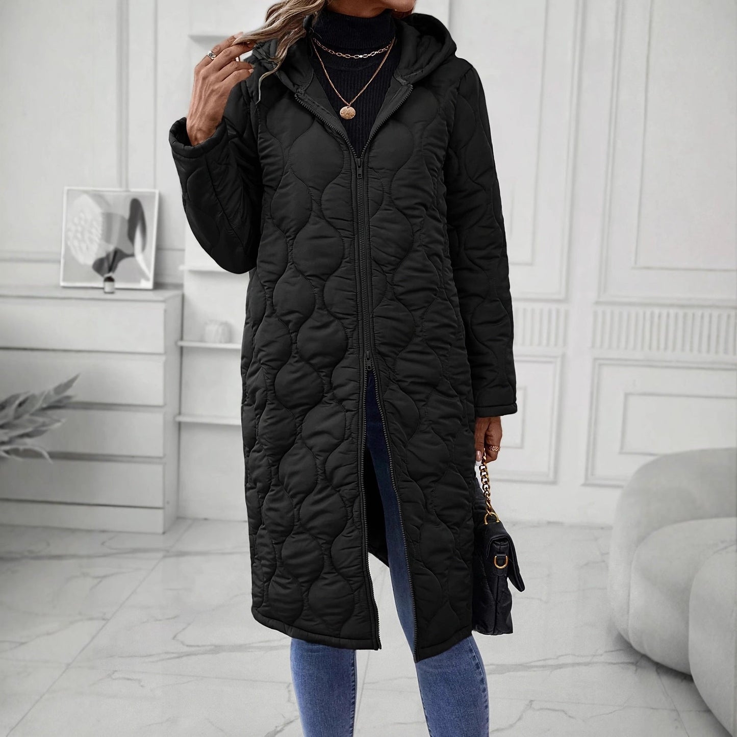 Damen Kapuzenjacke Langer Ärmel Elegante Steppung Eveloria