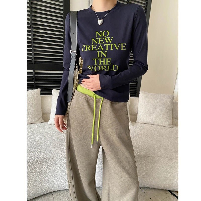 Damen Langarmshirt Kreativer Aufdruck Modischer Schnitt Eveloria