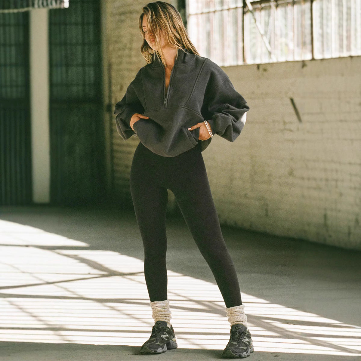 Damen Kapuzenpullover Stehkragen Modern Passform