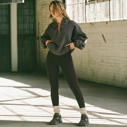 Damen Stehkragenpullover Elastisch Mit Reißverschluss Eveloria