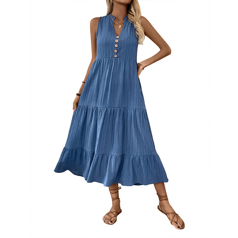 Damen Maxikleid Lässiger Schnitt Knopfleiste Eveloria