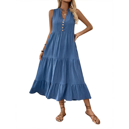 Damen Maxikleid Lässiger Schnitt Knopfleiste Eveloria