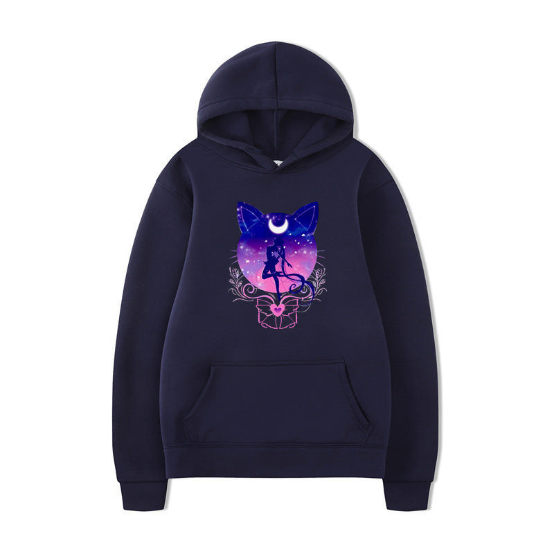 Damen Kapuzenpullover Katzenmotiv Bequem Grau