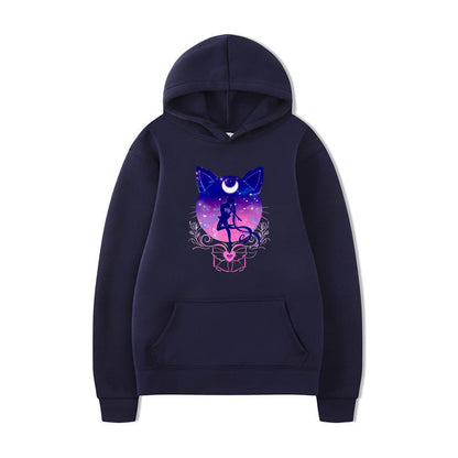 Damen Kapuzenpullover Katzenmotiv Bequem Grau