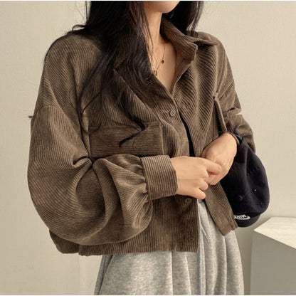 Damen Cordjacke Weich Puffärmel