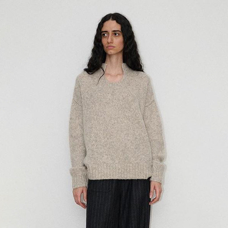Damen Grobstrickpullover Stehkragen Eveloria