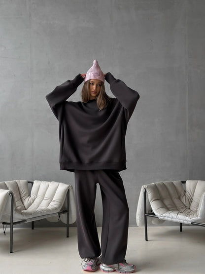 Damen Oversized Sweatshirt Jogginghose Set Grau Eveloria
