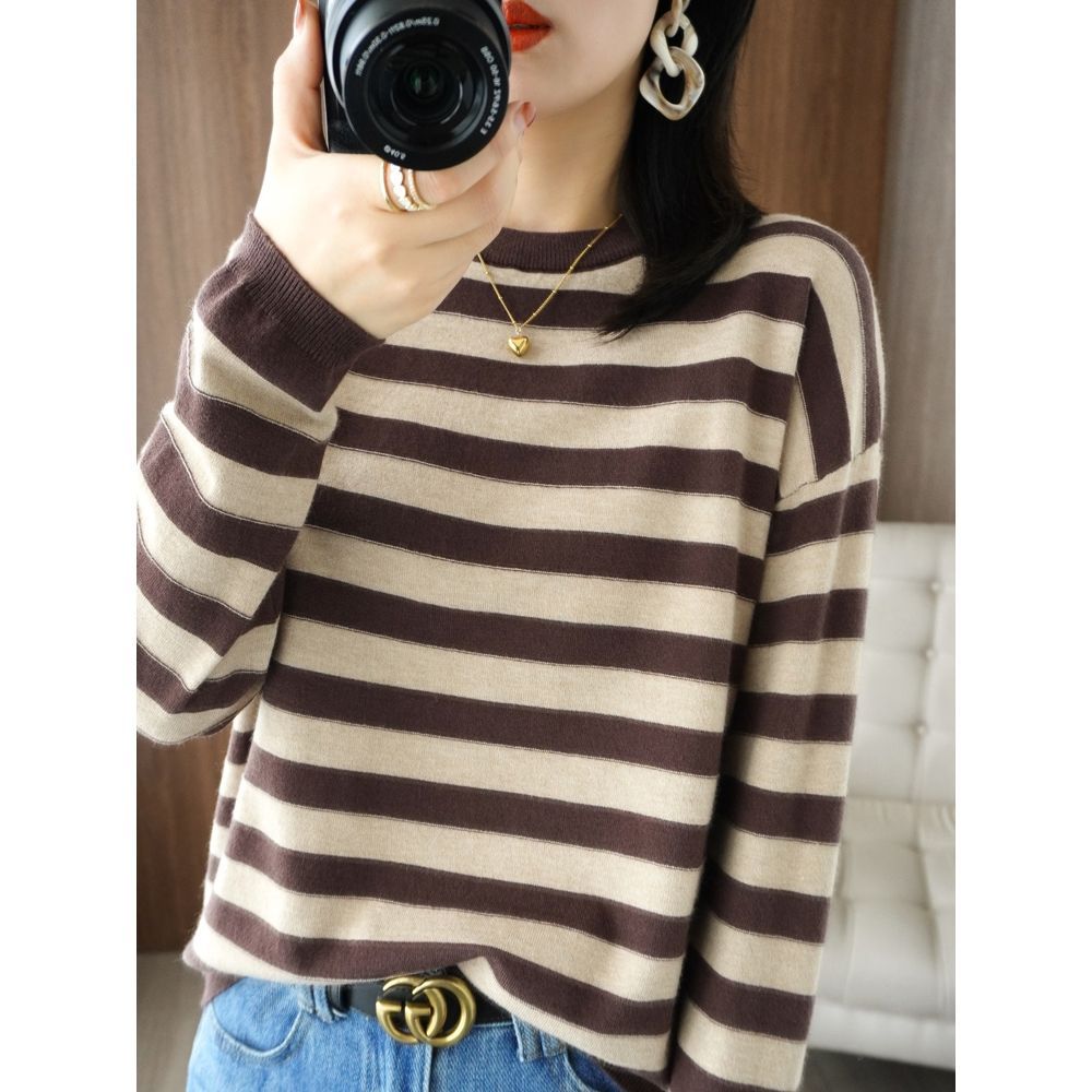 Damen Strickpullover Lässig Breitgestreift Eveloria