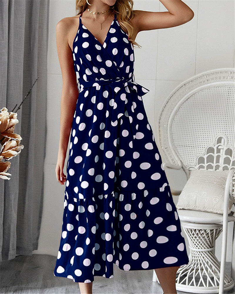 Damen Maxikleid Polka-Dots Rüschen Eveloria