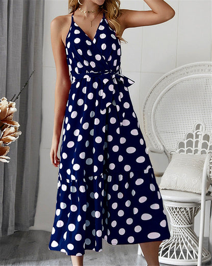 Damen Maxikleid Polka-Dots Rüschen Eveloria