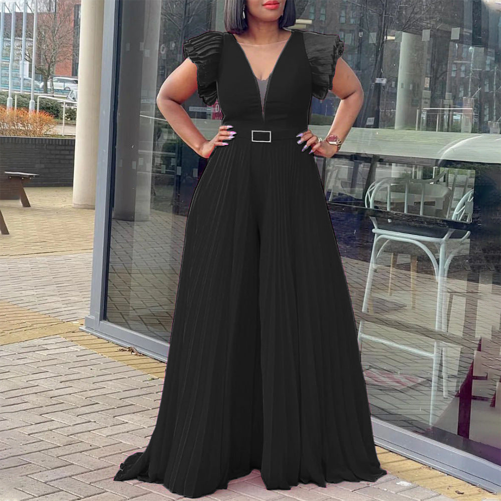 Damen Jumpsuit Rüschen Plissee Eveloria