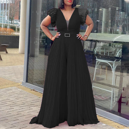 Damen Jumpsuit Rüschen Plissee Eveloria