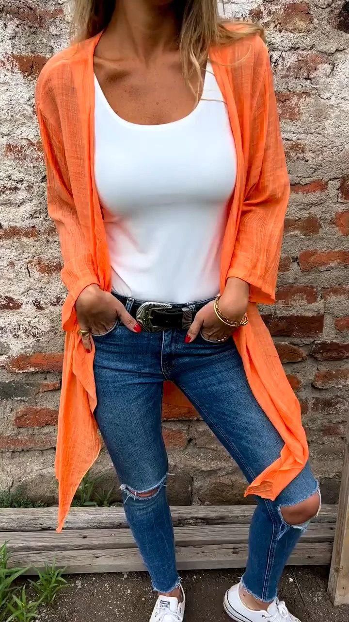 Damen Longcardigan Fließend Raffungen Beige Eveloria