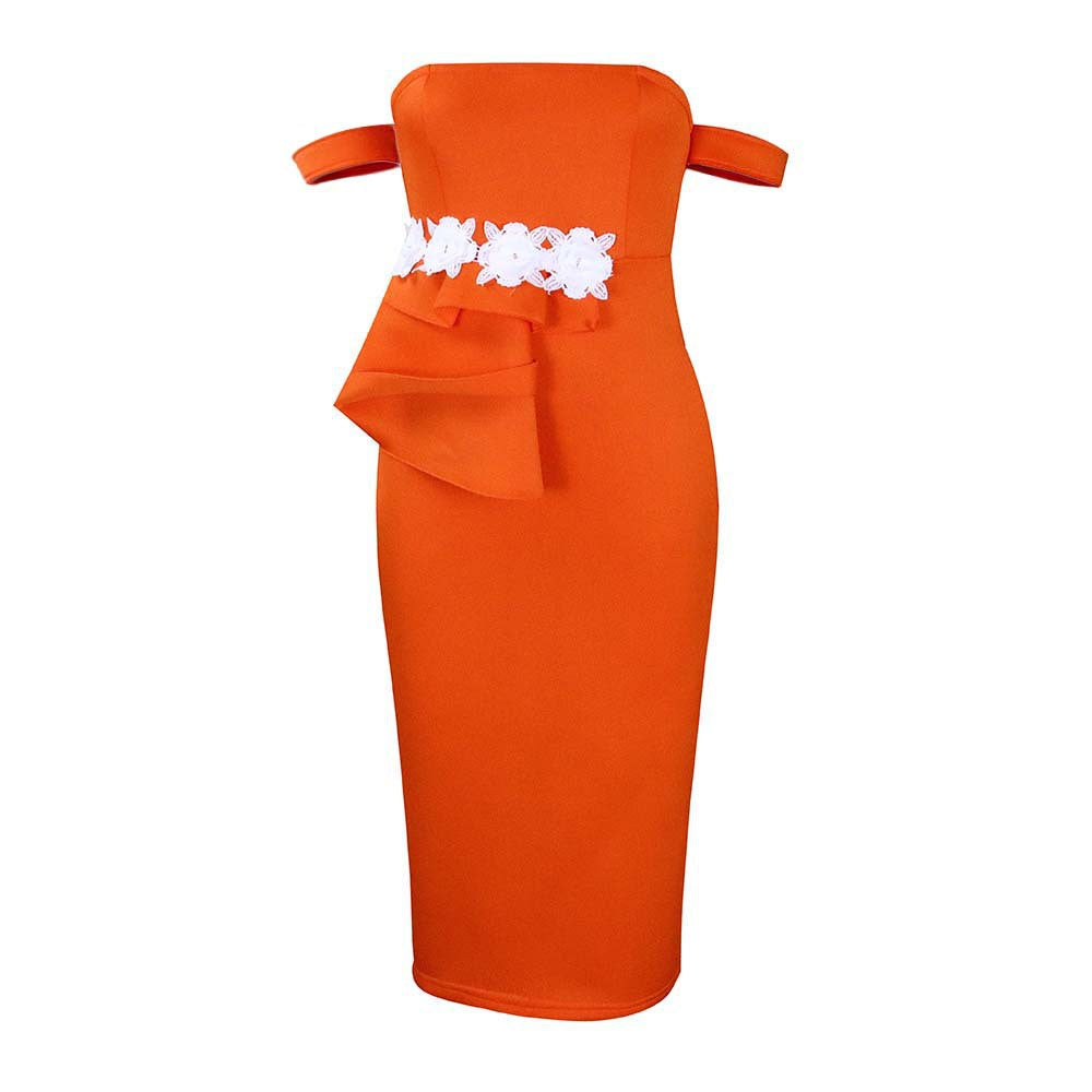 Damen Midi-Kleid Asymmetrische Träger Floralmuster Eveloria