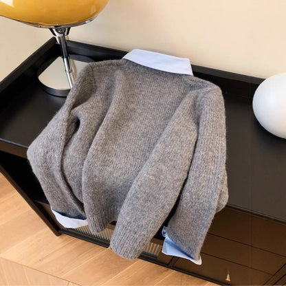 Damen Pullover Hemdkragen Kombi Eveloria