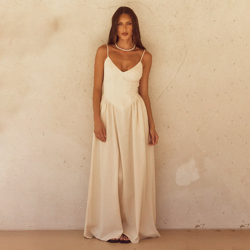 Damen Sommerkleid Langes Spitzenkleid mit Spaghettiträgern