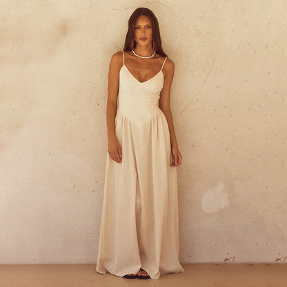 Damen Sommerkleid Langes Spitzenkleid mit Spaghettiträgern