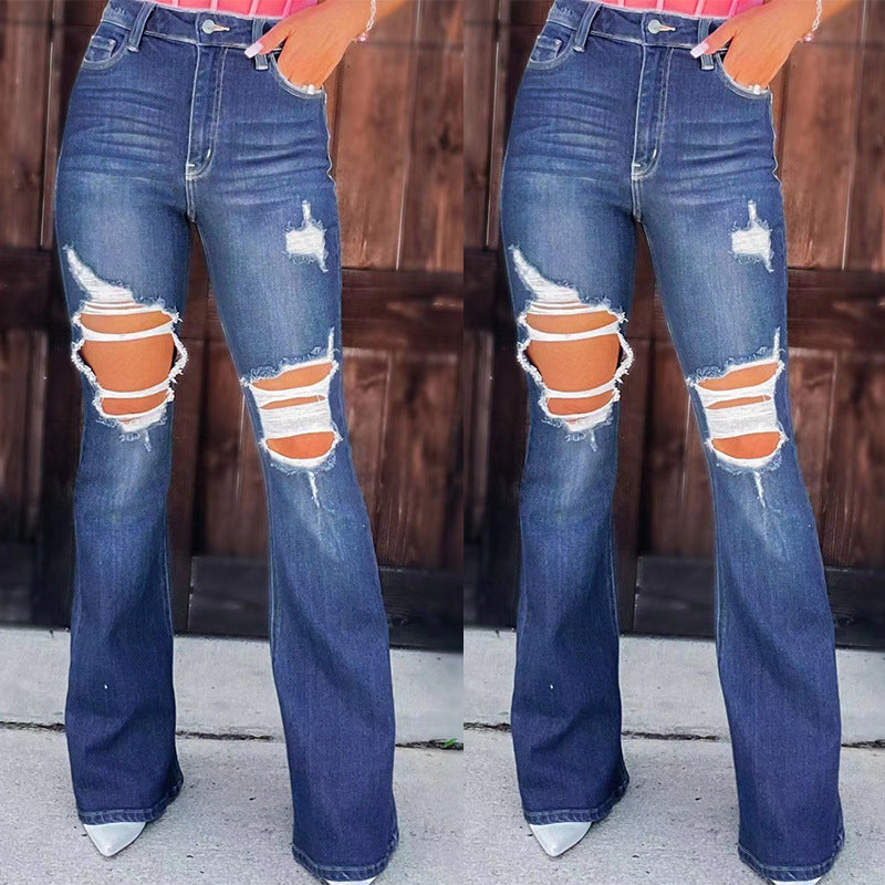 Damen High-Waist Jeans Destroyed-Look mit hohen Taschen