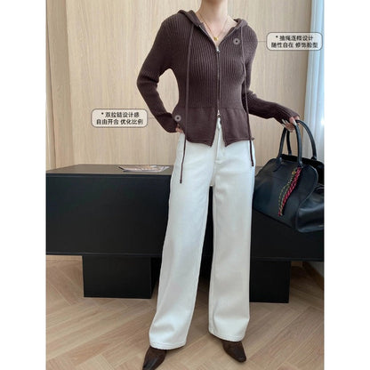 Damen Strickjacke Kapuze Reißverschluss Eveloria