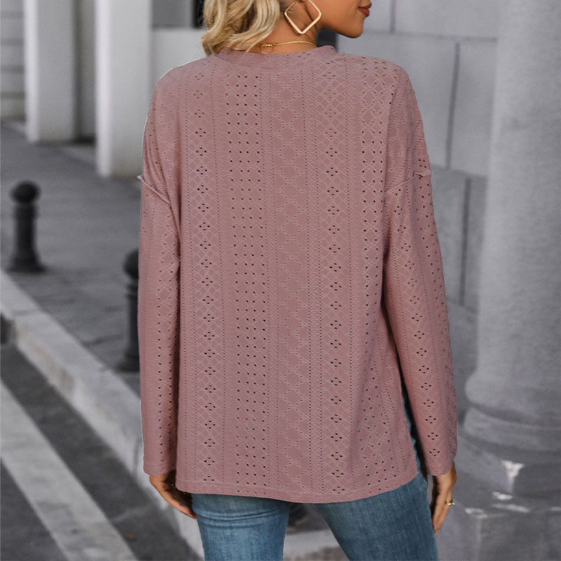 Damen Oberteil mit Stickdetails Knopfverschluss Eveloria