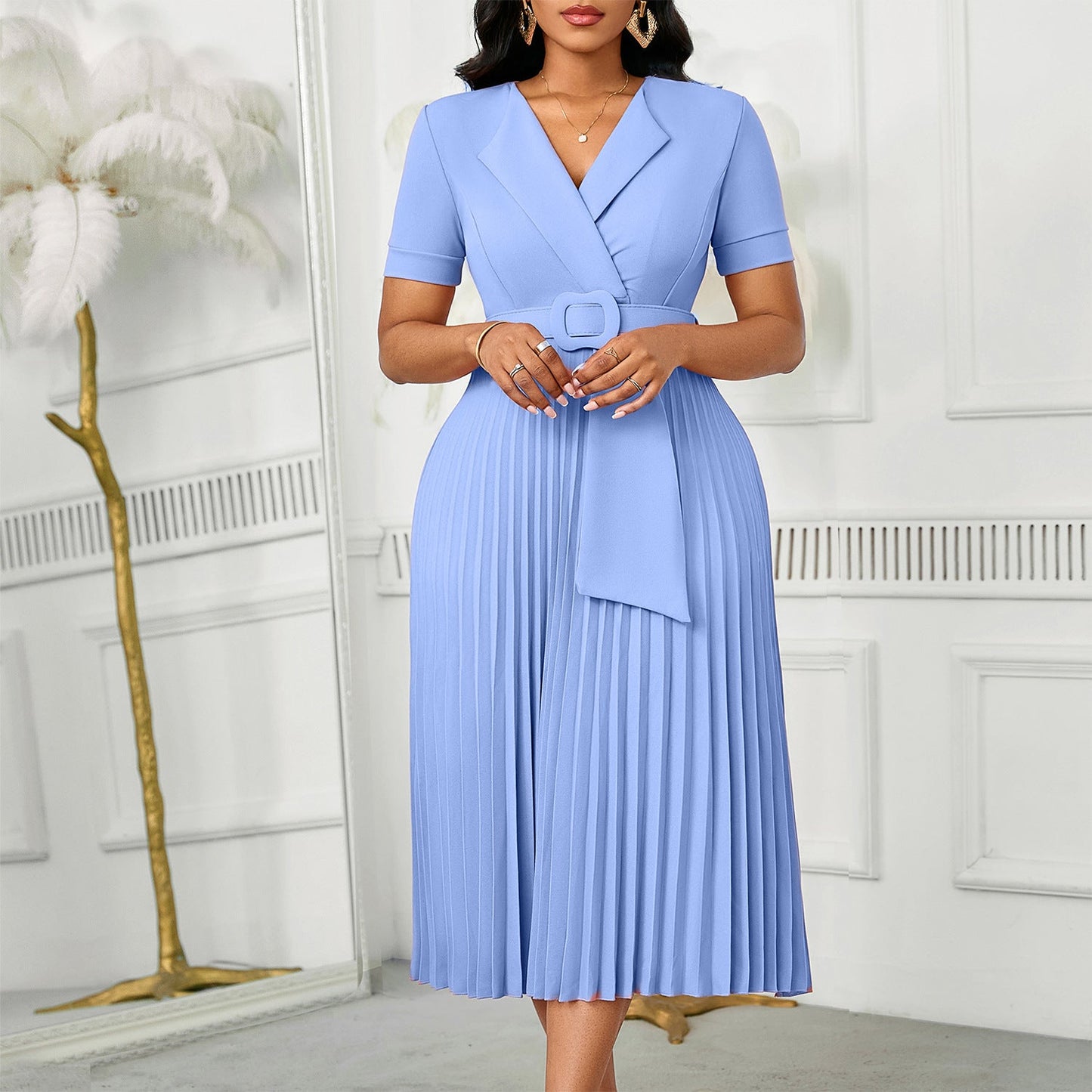 Damen Plissee-Kleid mit Taillenblazer und abnehmbarem Gürtel
