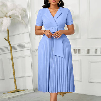 Damen Plissee-Kleid mit Taillenblazer und abnehmbarem Gürtel