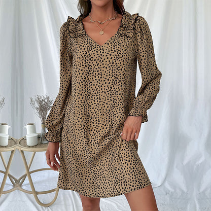 Damen Minikleid Rüschendetails Leopardenmuster Eveloria
