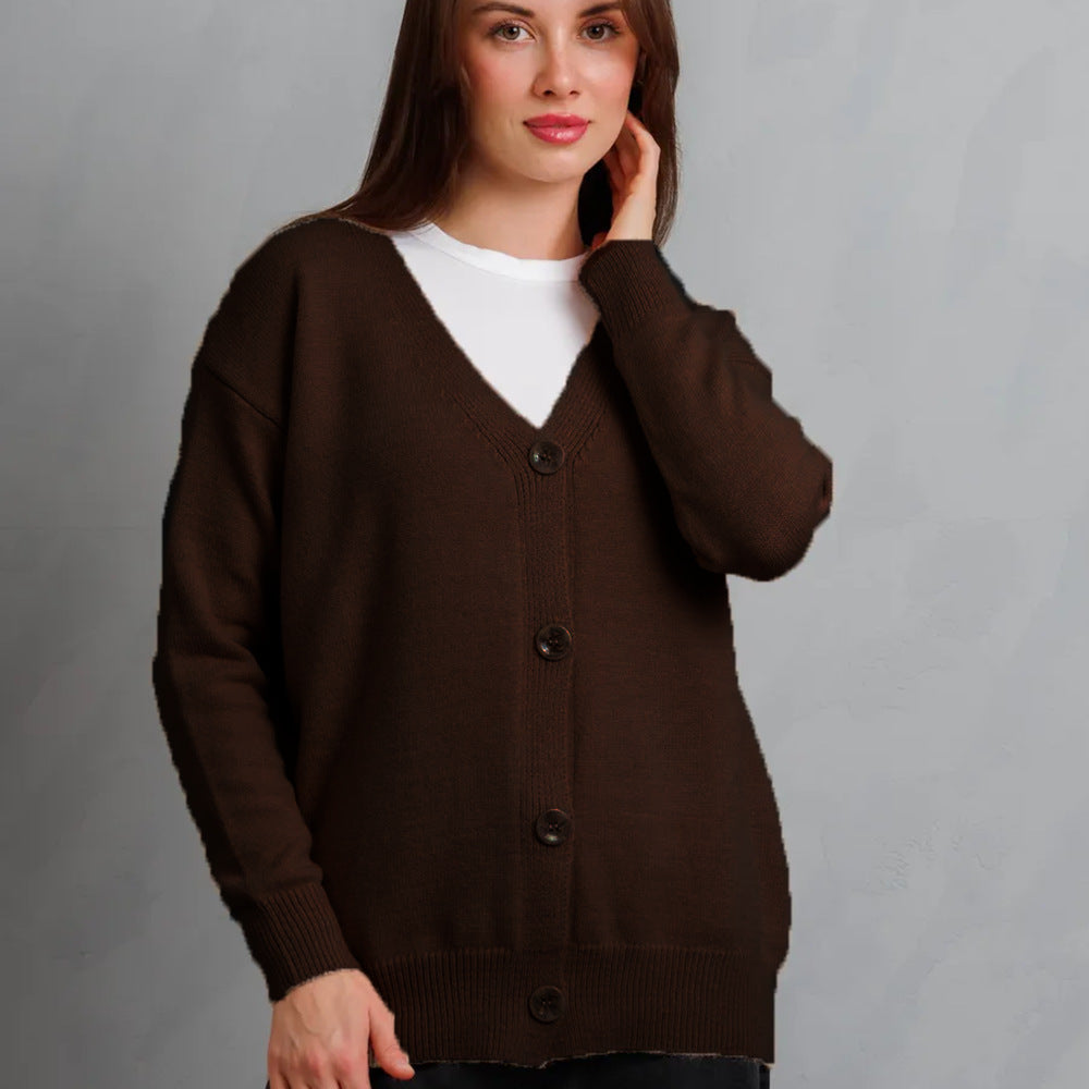 Damen Strickjacke V-Ausschnitt Knöpfe Eveloria