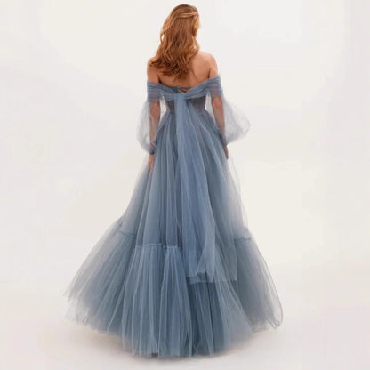 Damen Cocktailkleid Tüll Schulterfrei Voluminöse Ärmel Eveloria
