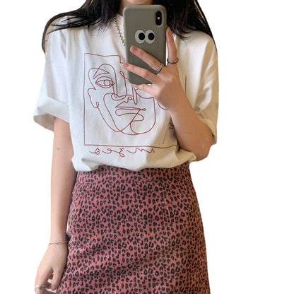 Damen T-Shirt mit Linienkunst-Motiv und lässiger Passform