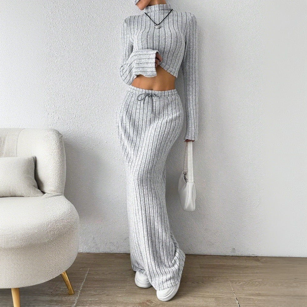 Damen Langarm Crop- und Maxi-Rock Set Rippstruktur Eveloria