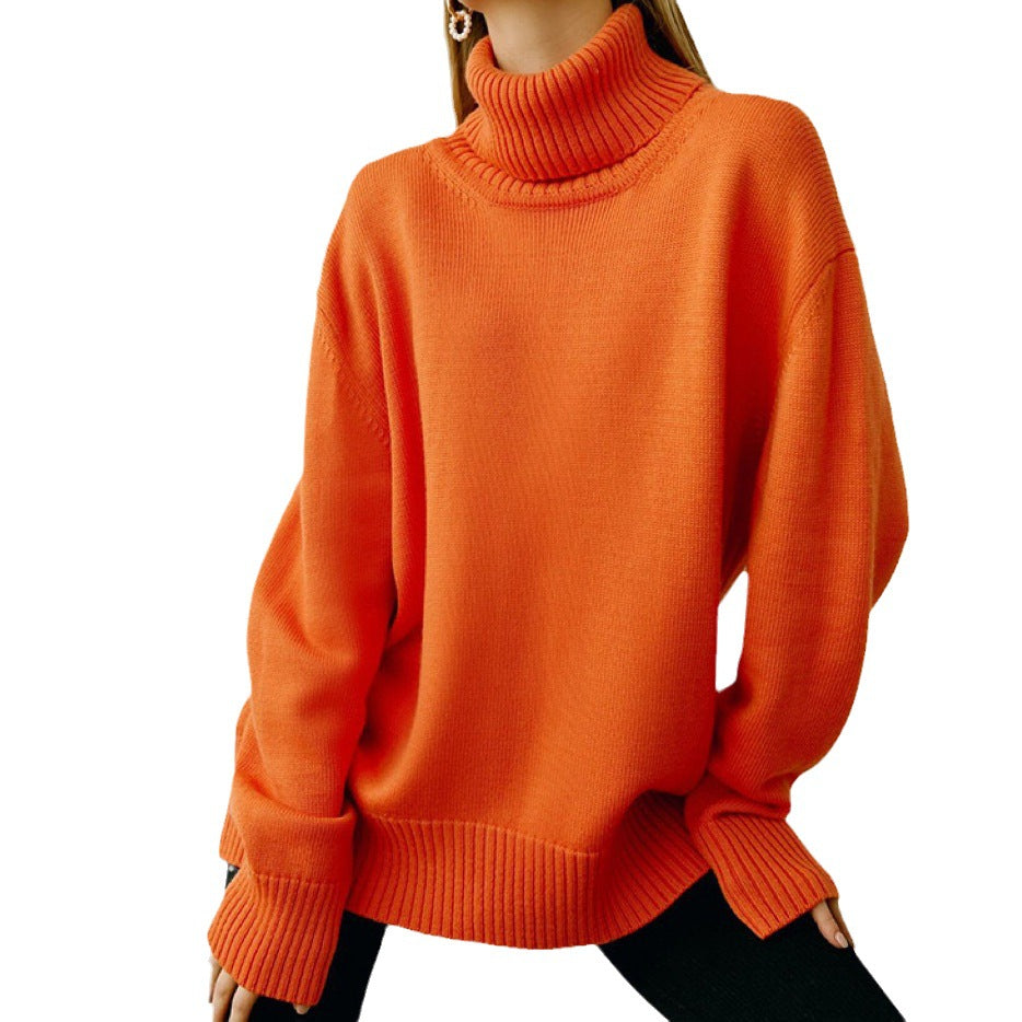 Damen Oversized Rollkragenpullover Gestrickt Basic Beige