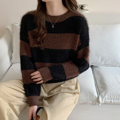 Damen Kuschelpullover Gestreift Eveloria