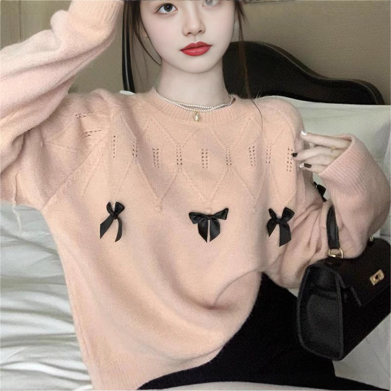 Damen Pullover Verspielte Schleifenapplikationen Eveloria