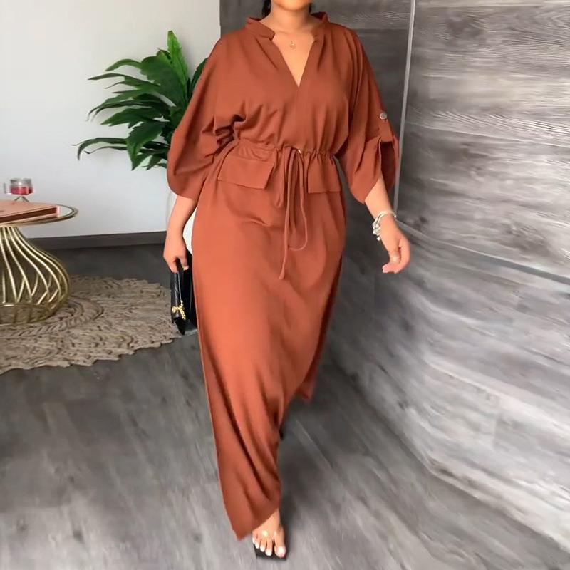 Damen Maxikleid Lässig Gürtel Weite Ärmel Eveloria