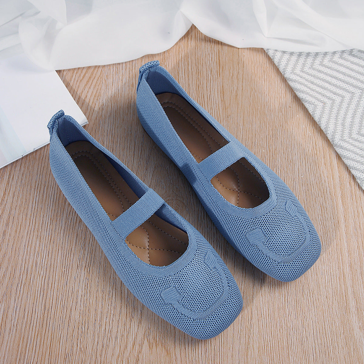 Damen Ballerinas Atmungsaktives Gummi-Obermaterial Verstellbarer