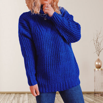 Damen Grobstrickpullover Hochkragen Locker